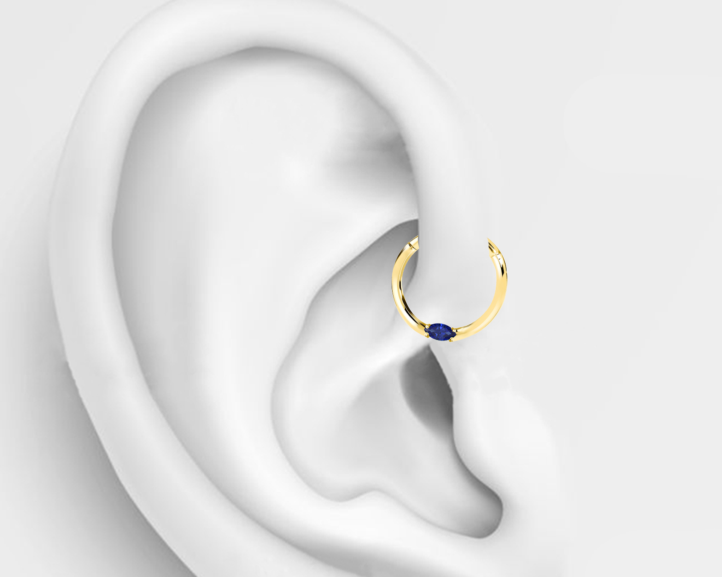 Markiz Safirli Halka Piercing, 10-12 MM , 1.2 MM, 14K Sarı-Beyaz-Kırmızı Altın | LC00028S