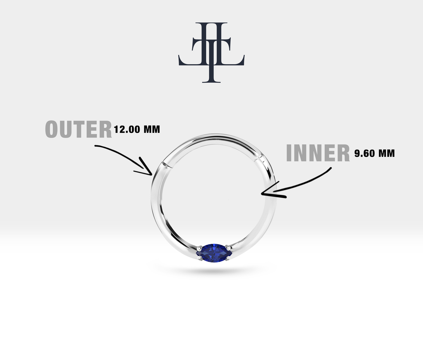 Markiz Safirli Halka Piercing, 10-12 MM , 1.2 MM, 14K Sarı-Beyaz-Kırmızı Altın | LC00028S