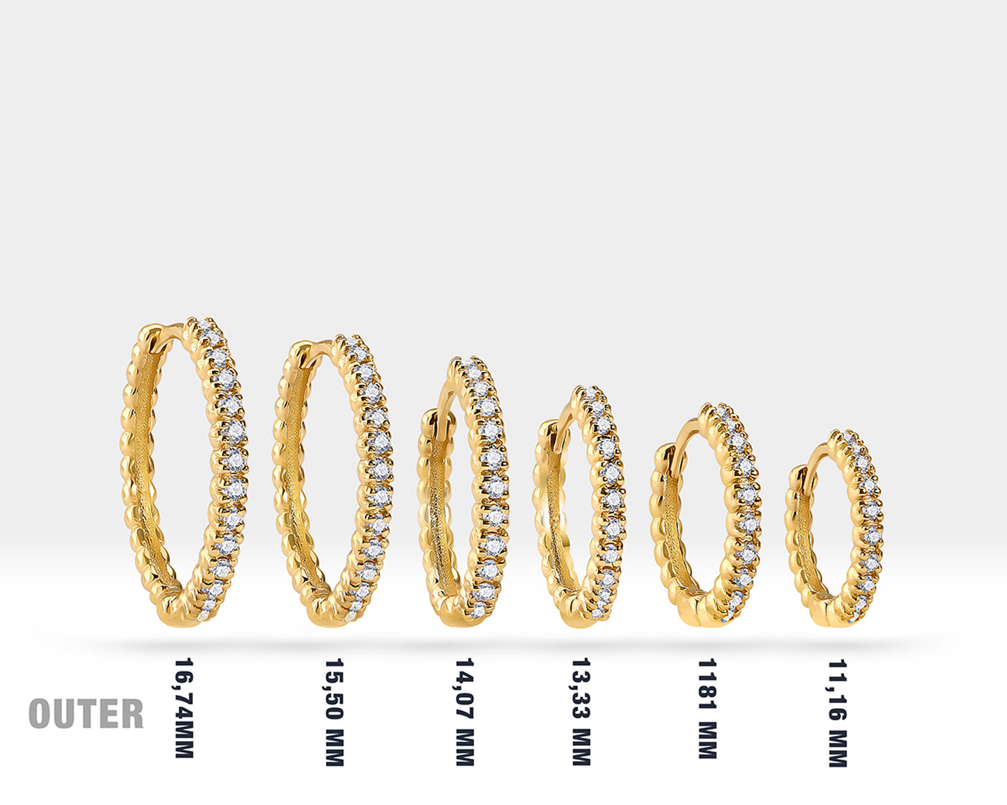 Boncuklu Halka Pırlantalı Küpe, 11-17 MM , 14K Sarı-Beyaz-Kırmızı Altın | LE00036D