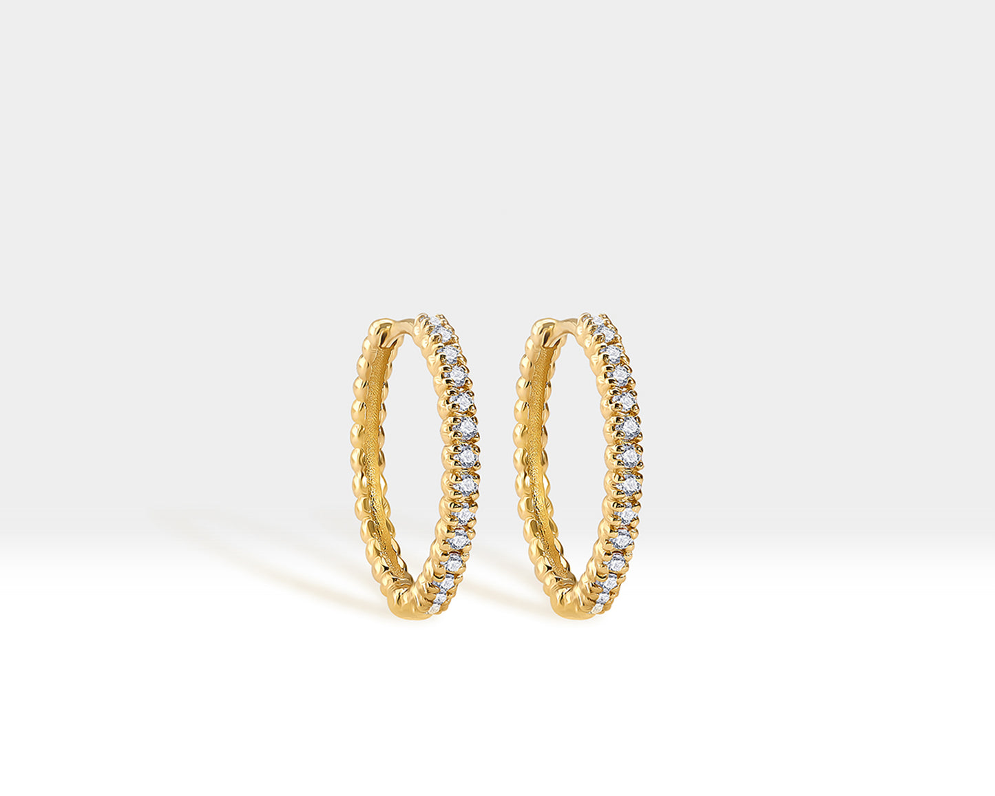 Boncuklu Halka Pırlantalı Küpe, 11-17 MM , 14K Sarı-Beyaz-Kırmızı Altın | LE00036D