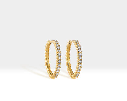 Boncuklu Halka Pırlantalı Küpe, 11-17 MM , 14K Sarı-Beyaz-Kırmızı Altın | LE00036D