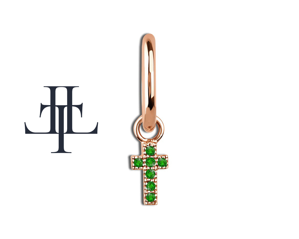 Yeşil Garnet Haç Sallantılı Küpe, 13 MM , 14K Sarı-Beyaz-Kırmızı Altın | LE00034G