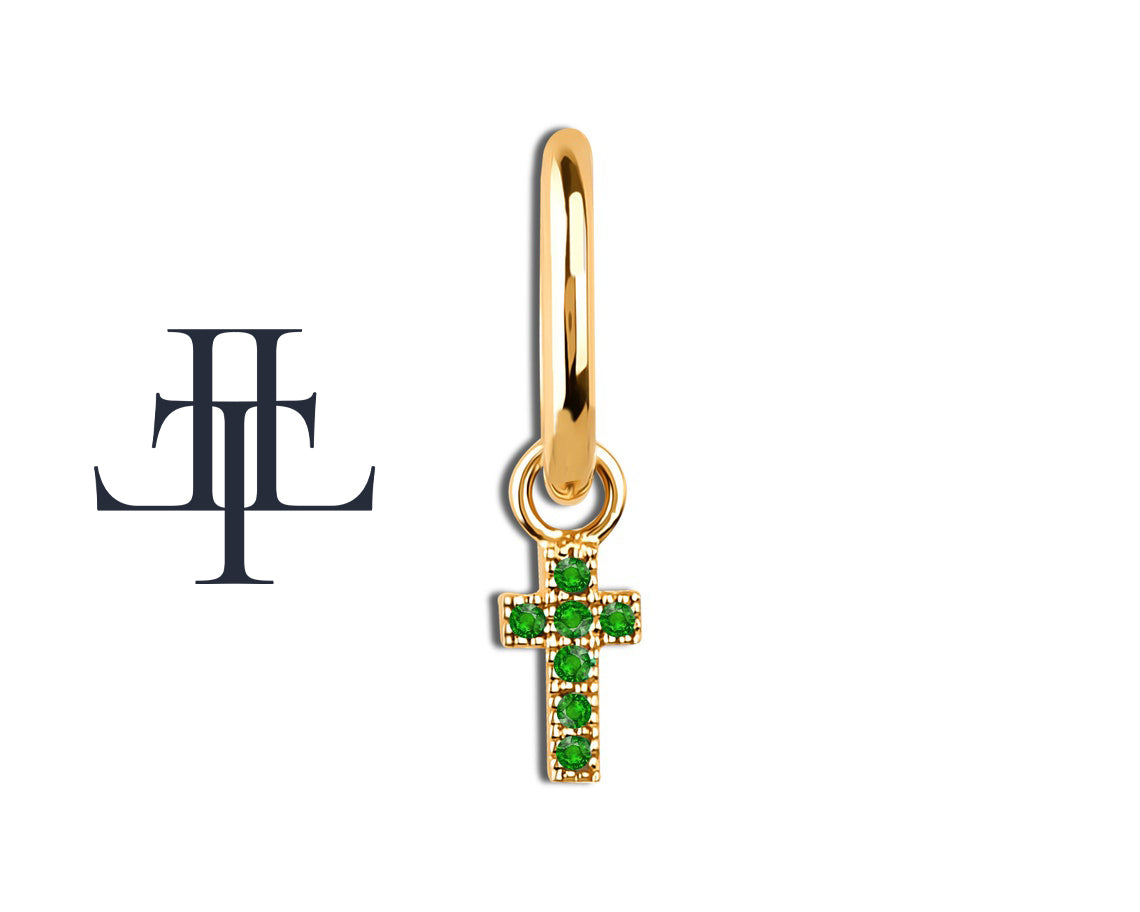 Yeşil Garnet Haç Sallantılı Küpe, 13 MM , 14K Sarı-Beyaz-Kırmızı Altın | LE00034G