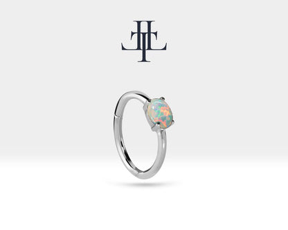 Oval Opal Halka Piercing Küpe, 12 MM , 1.2 MM, 14K Sarı-Beyaz-Kırmızı Altın | LE00007O