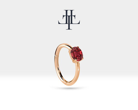 Oval Yakut Halka Piercing Küpe, 12 MM , 1.2 MM, 14K Sarı-Beyaz-Kırmızı Altın | LE00007R
