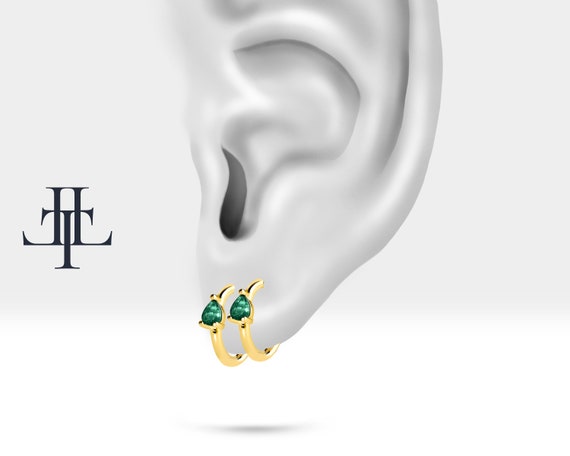 Damla Zümrüt Küpe, 12 MM , 14K Sarı-Beyaz-Kırmızı Altın | LE00009E