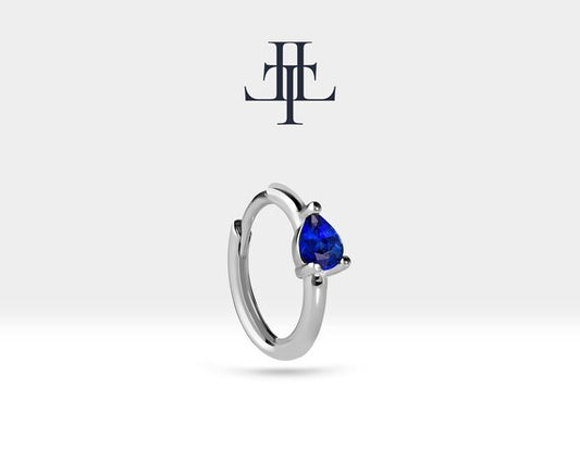 Damla Safir Küpe, 12 MM , 14K Sarı-Beyaz-Kırmızı Altın | LE00009S