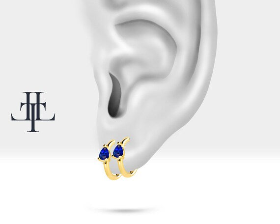 Damla Safir Küpe, 12 MM , 14K Sarı-Beyaz-Kırmızı Altın | LE00009S