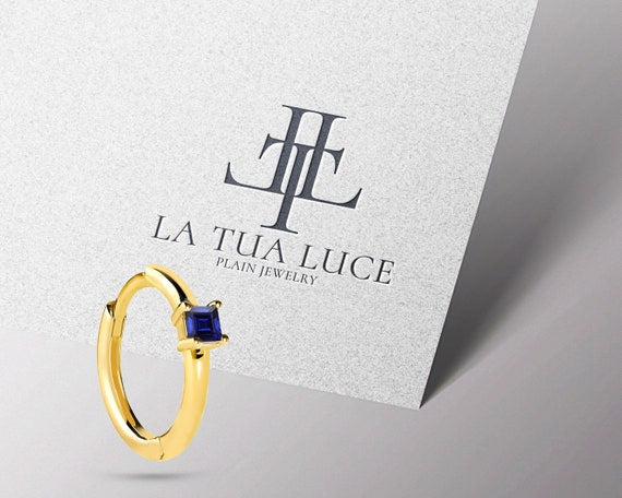 Prenses Safirli Küpe, 12 MM , 14K Sarı-Beyaz-Kırmızı Altın | LE00024S