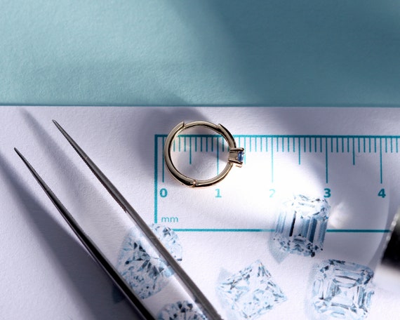 Prenses Safirli Küpe, 12 MM , 14K Sarı-Beyaz-Kırmızı Altın | LE00024S
