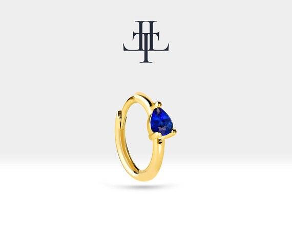 Damla Safir Küpe, 12 MM , 14K Sarı-Beyaz-Kırmızı Altın | LE00009S
