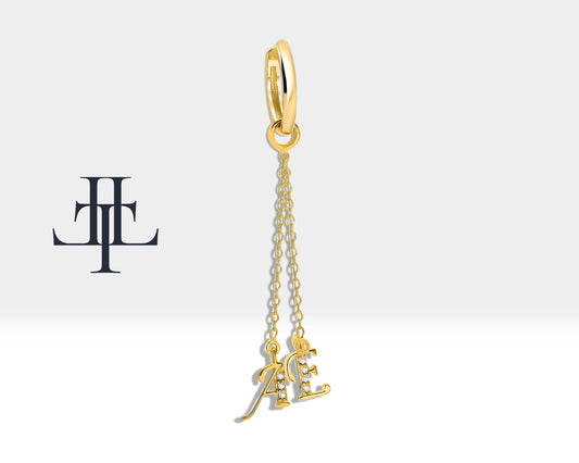 Sallantılı Pırlantalı Harf Küpe, 12 MM , 14K Sarı-Beyaz-Kırmızı Altın | LE00032D