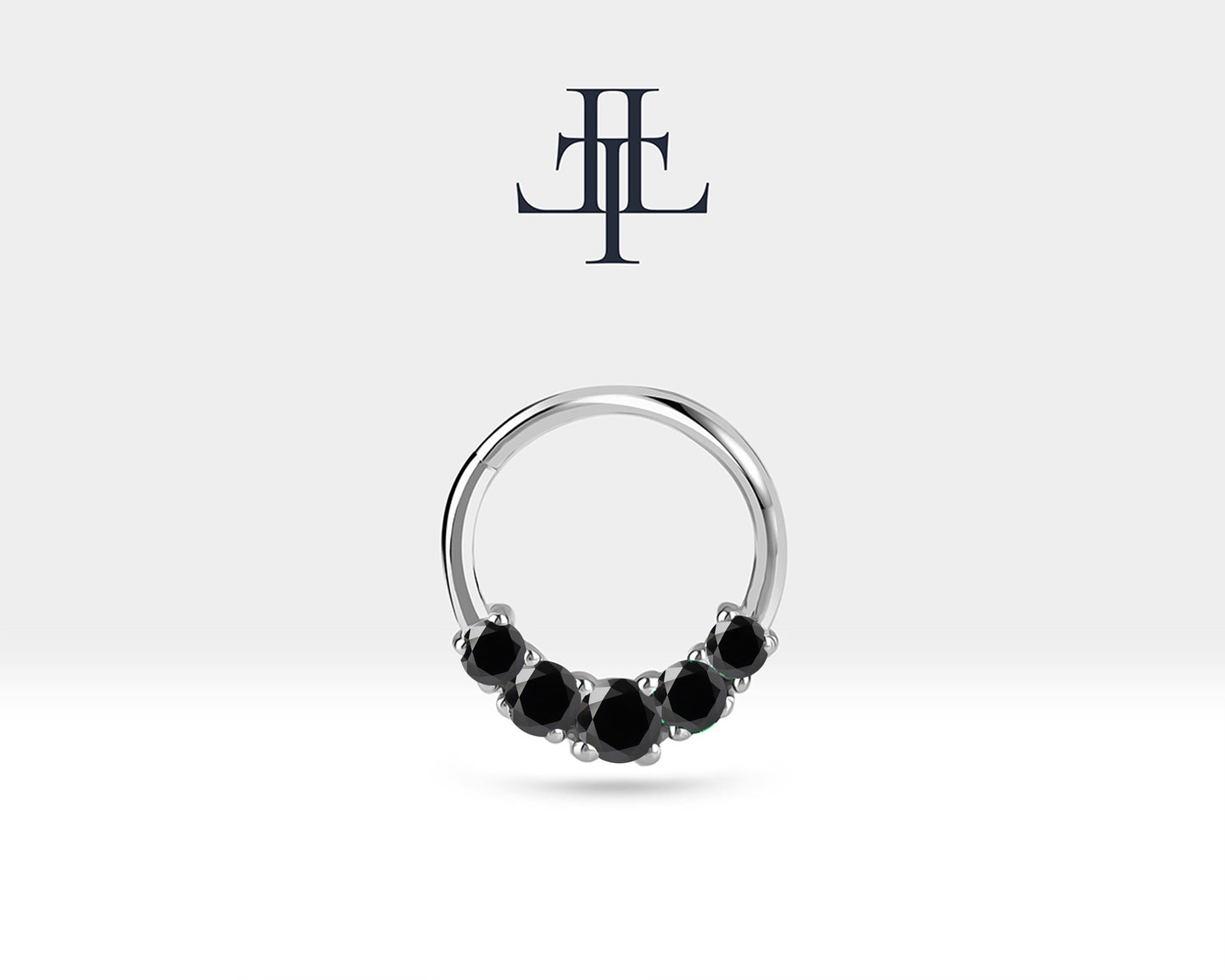 Beş Taşlı Siyah Pırlantalı Halka Piercing, 12 MM , 1.2 MM, 14K Sarı-Beyaz-Kırmızı Altın | LC00020B