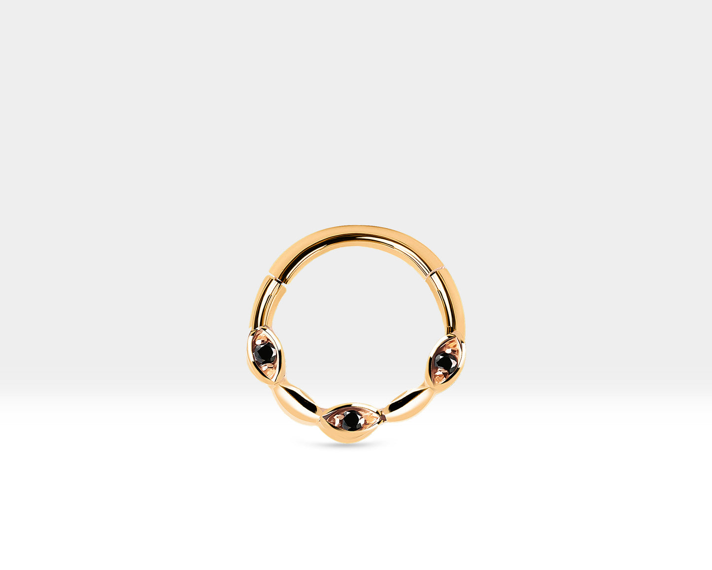 Üç Badem Siyah Pırlantalı Halka Piercing, 10 MM , 1.2 MM, 14K Sarı-Beyaz-Kırmızı Altın | LC00040B