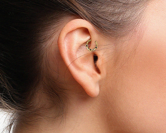 Üç Badem Siyah Pırlantalı Halka Piercing, 10 MM , 1.2 MM, 14K Sarı-Beyaz-Kırmızı Altın | LC00040B