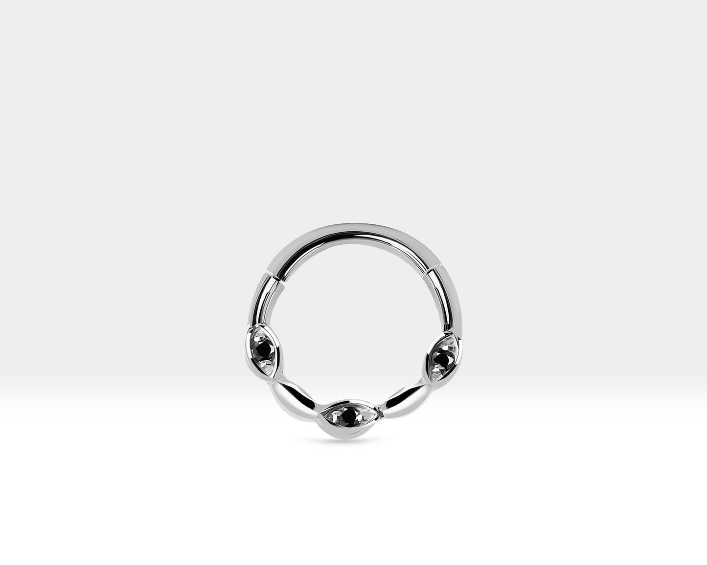 Üç Badem Siyah Pırlantalı Halka Piercing, 10 MM , 1.2 MM, 14K Sarı-Beyaz-Kırmızı Altın | LC00040B