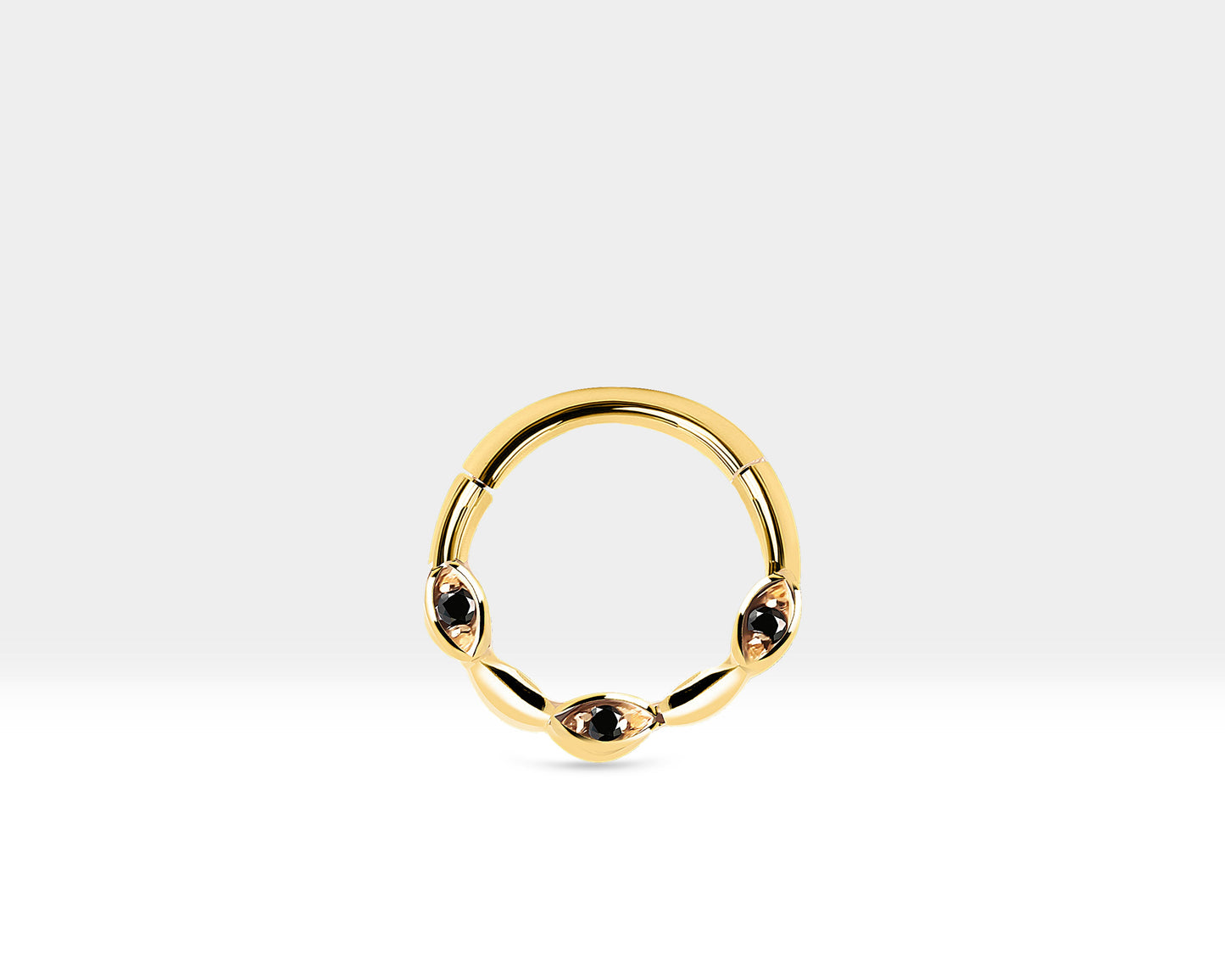 Üç Badem Siyah Pırlantalı Halka Piercing, 10 MM , 1.2 MM, 14K Sarı-Beyaz-Kırmızı Altın | LC00040B