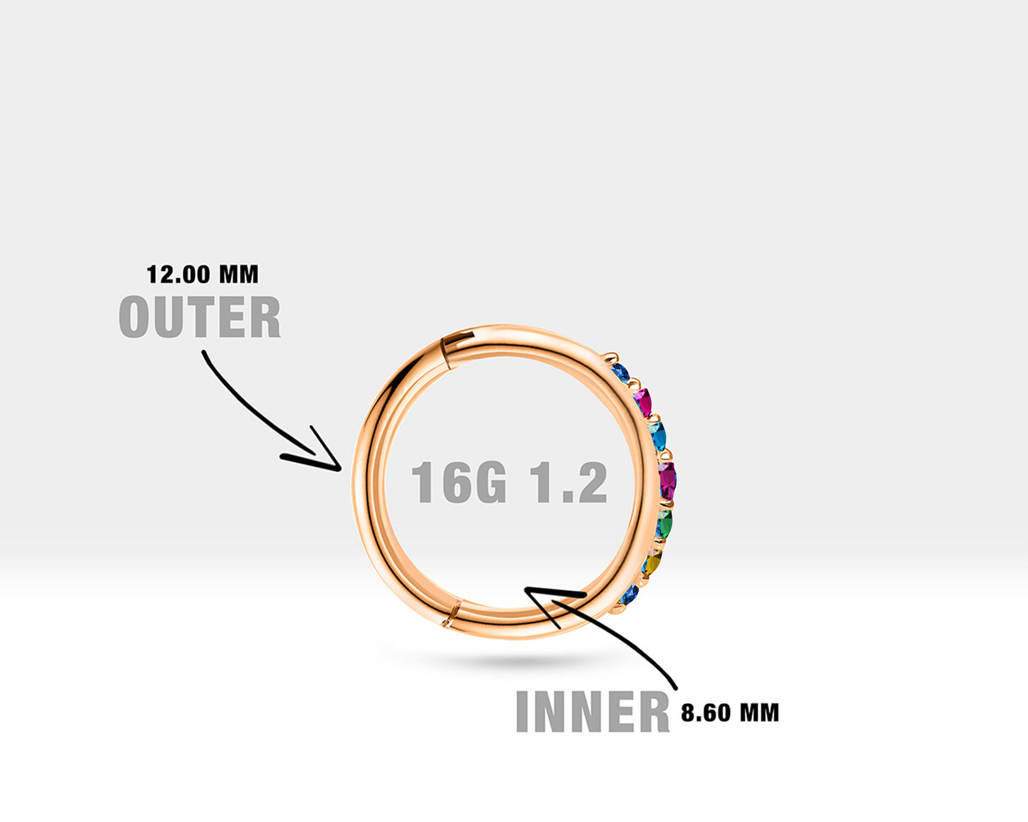 Dizi Renkli Safir Halka Piercing, 12 MM , 1.2 MM, 14K Sarı-Beyaz-Kırmızı Altın | LC00044MS