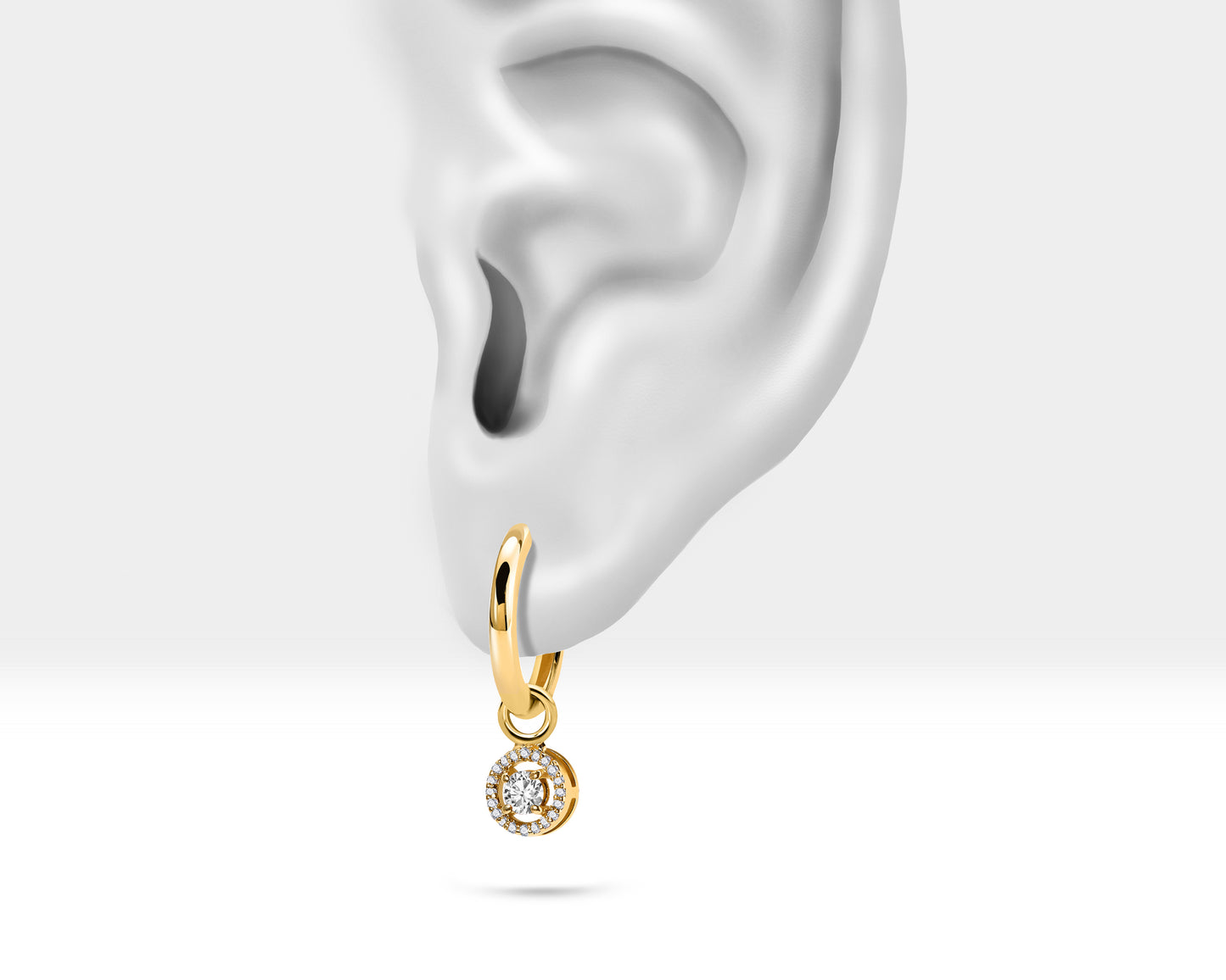 Yuvarlak Siyah Pırlanta Sallantılı Küpe, 12 MM , 14K Sarı-Beyaz-Kırmızı Altın | LE00062D