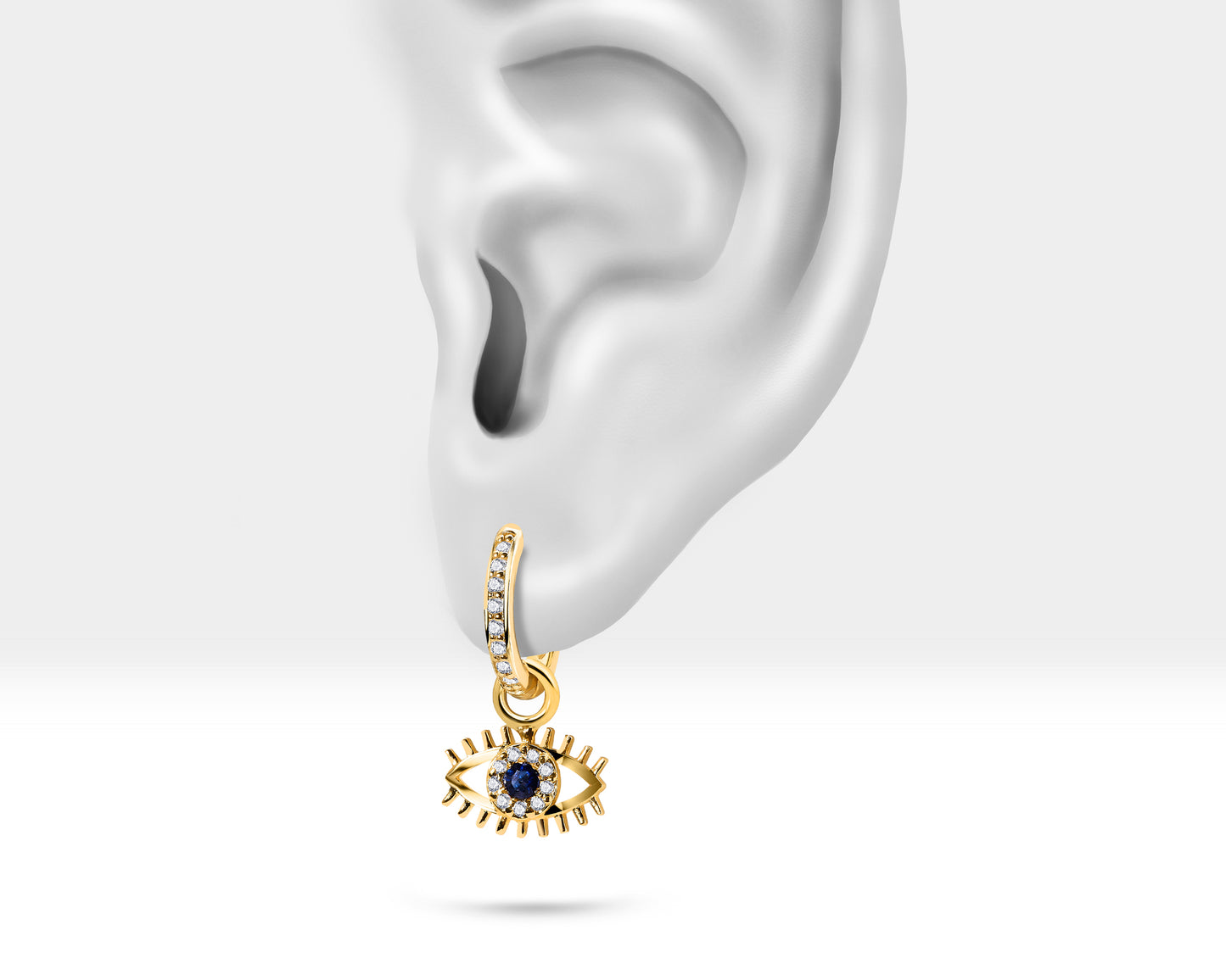 Safir Göz Sallantılı Küpe, 9 MM , 14K Sarı-Beyaz-Kırmızı Altın | LE00064DS