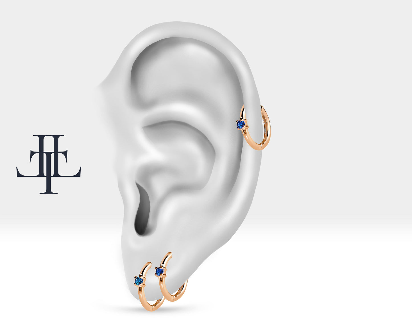 Safir Küpe, 12 MM , 14K Sarı-Beyaz-Kırmızı Altın | LE00006S