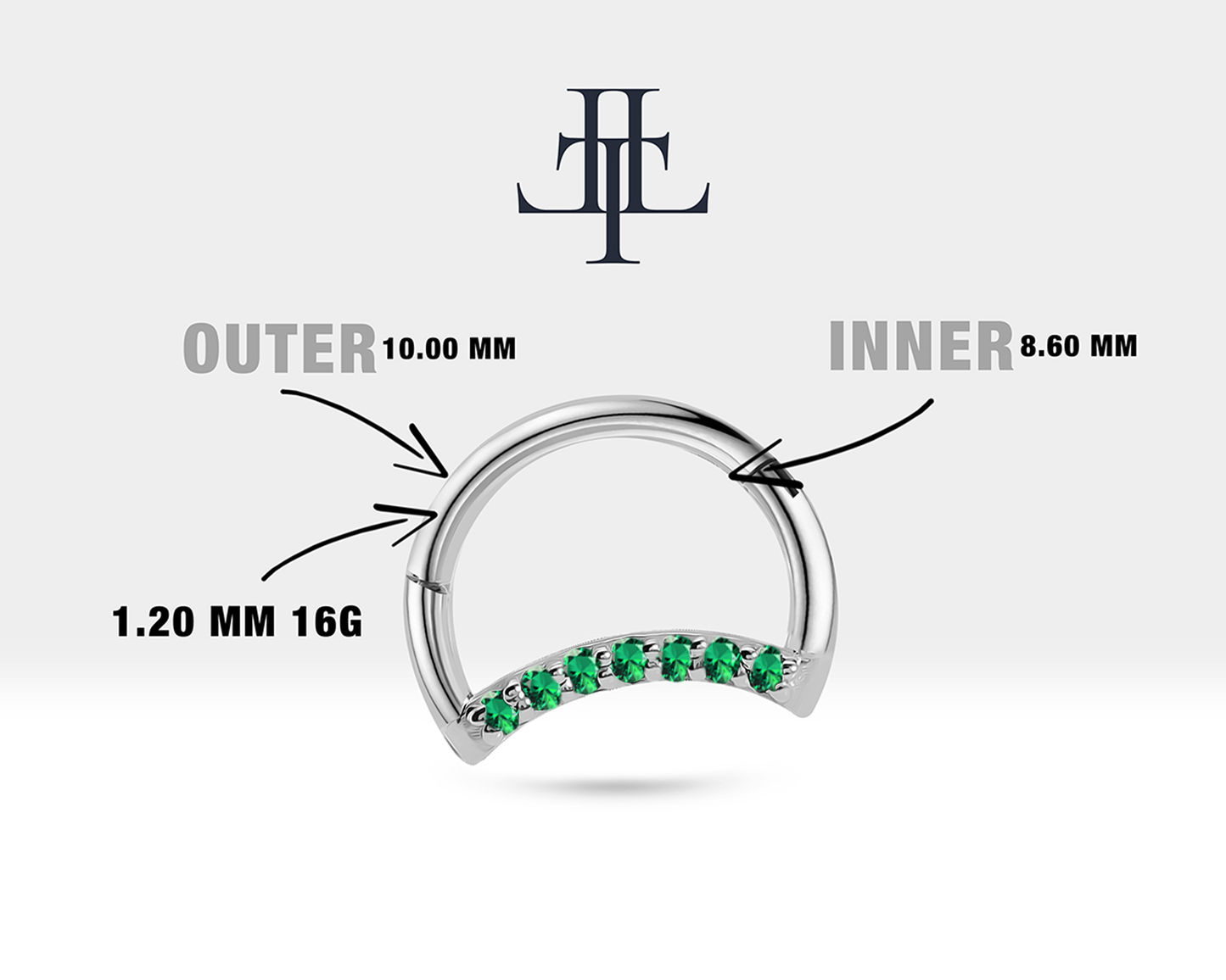 Hilal Yeşil Garnetlı Halka Piercing, 10 MM , 1.2 MM, 14K Sarı-Beyaz-Kırmızı Altın | LC00045G