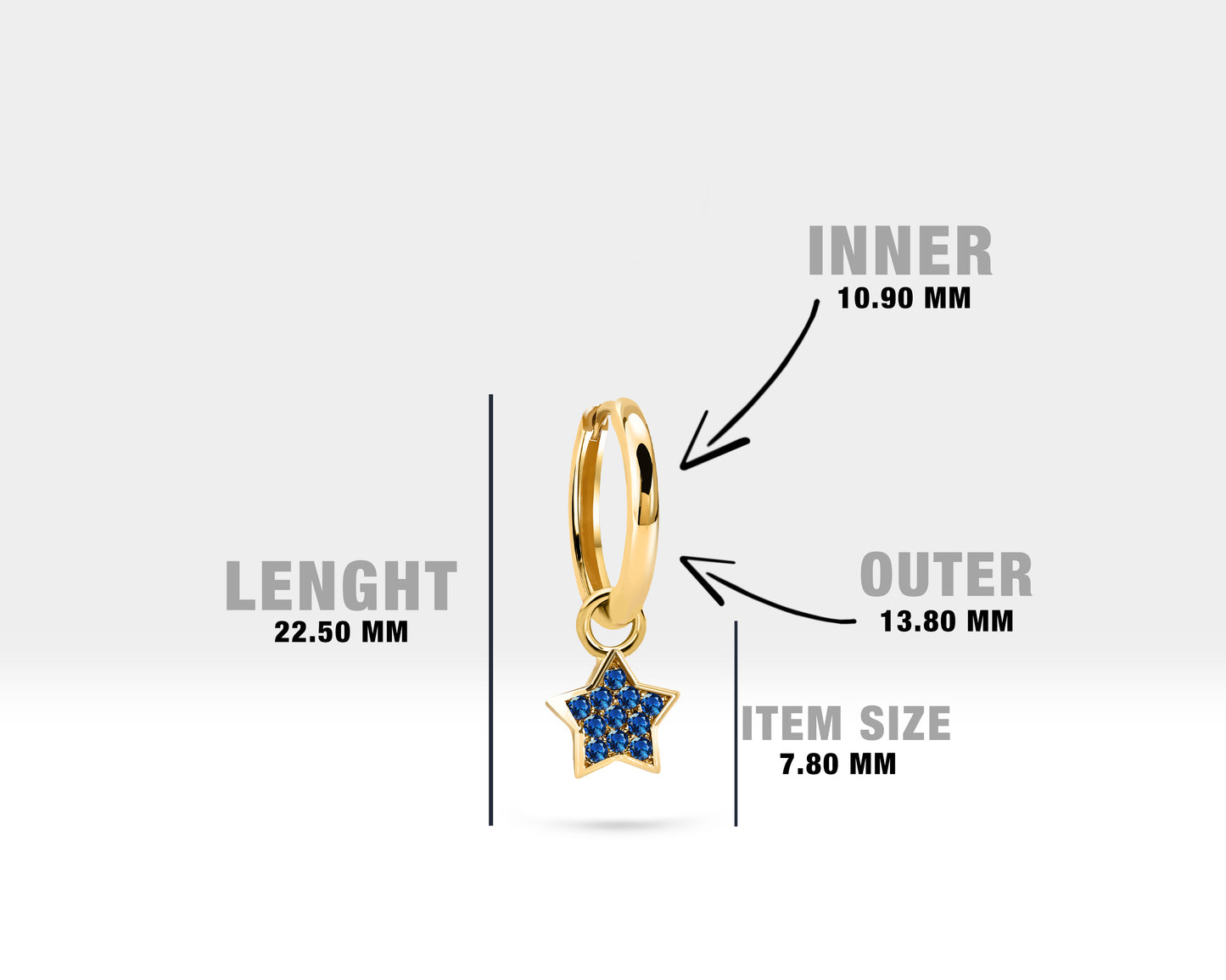 Çift Taraflı Yıldız Sallantılı Küpe, 14 MM , 14K Sarı-Beyaz-Kırmızı Altın | LE00059DS