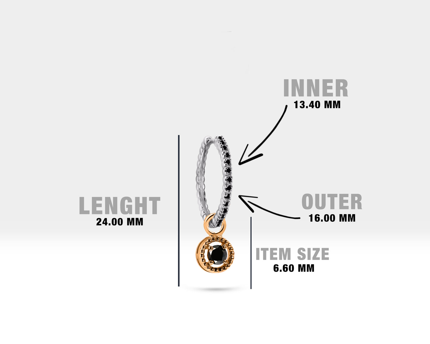 Yuvarlak Siyah Pırlanta Sallantılı Küpe, 16 MM , 14K Sarı-Beyaz-Kırmızı Altın | LE00061B