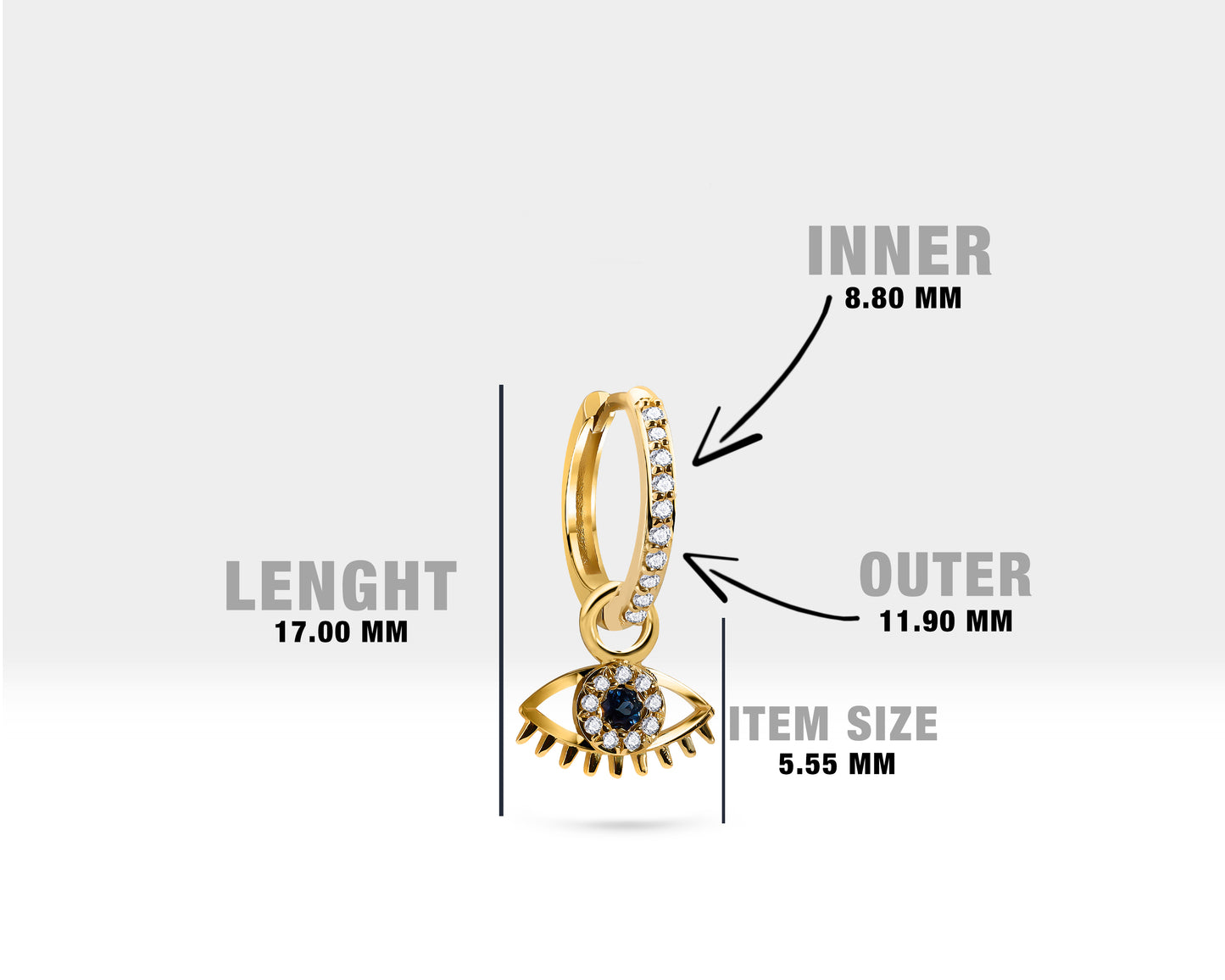 Safir Göz Sallantılı Küpe, 12 MM , 14K Sarı-Beyaz-Kırmızı Altın | LE00065DS