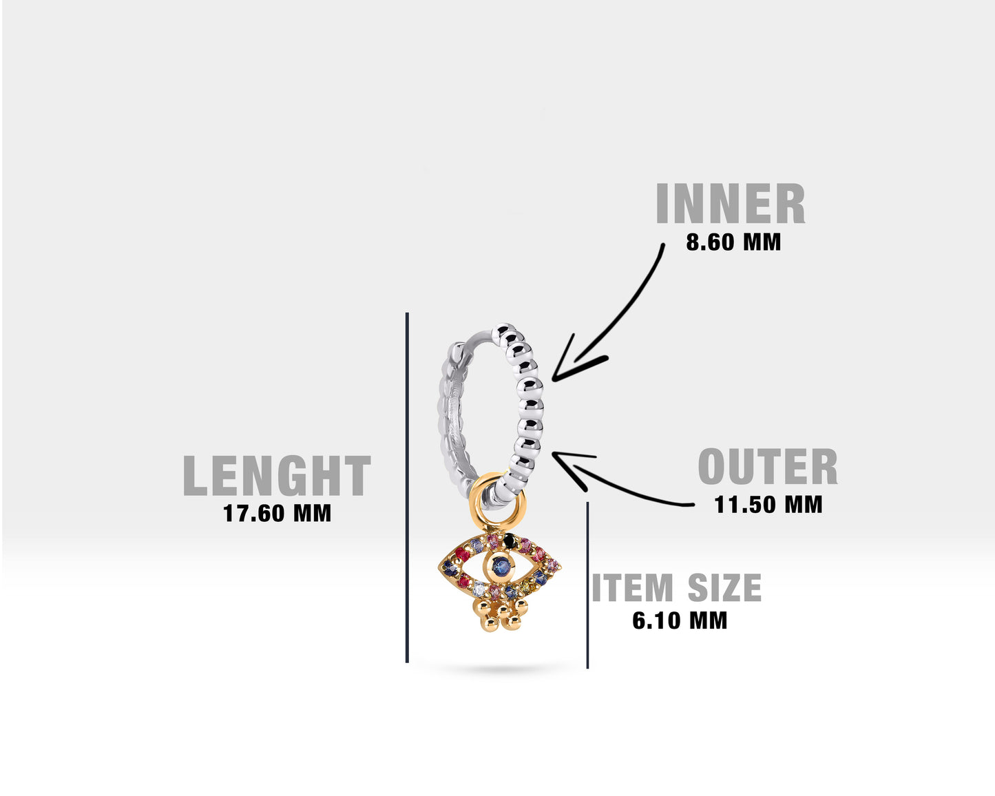 Renkli Safir Göz Sallantılı Küpe, 12 MM , 14K Sarı-Beyaz-Kırmızı Altın | LE00067MS