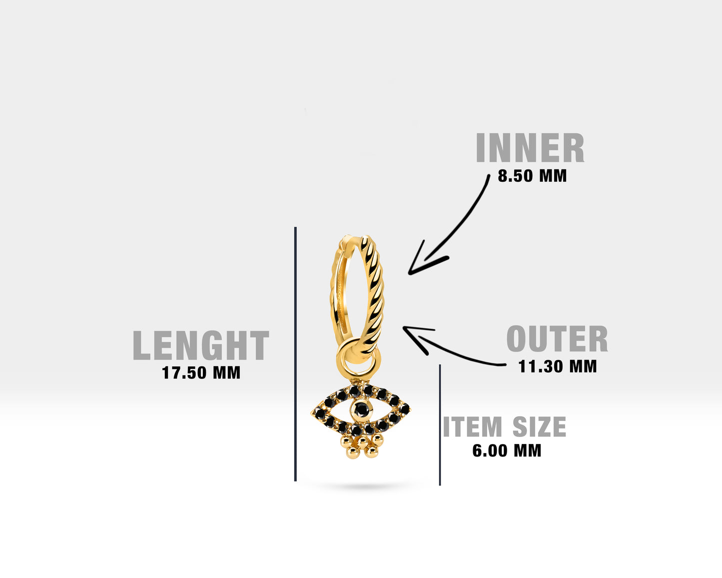 Siyah Pırlanta Göz Sallantılı Küpe, 12 MM , 14K Sarı-Beyaz-Kırmızı Altın | LE00068B