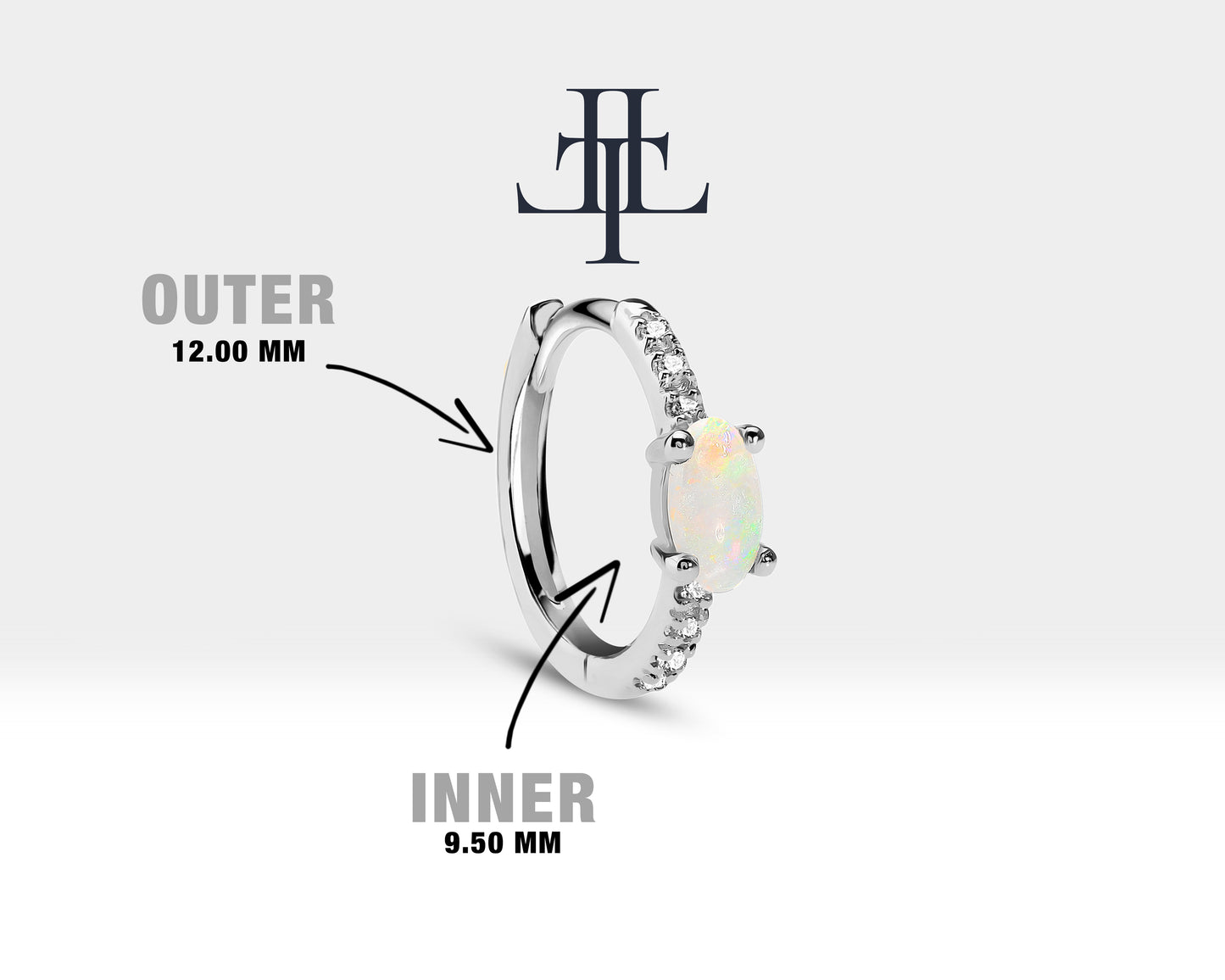 Oval Opal ve Pırlantalı Küpe, 12 MM , 14K Sarı-Beyaz-Kırmızı Altın | LE00021DO