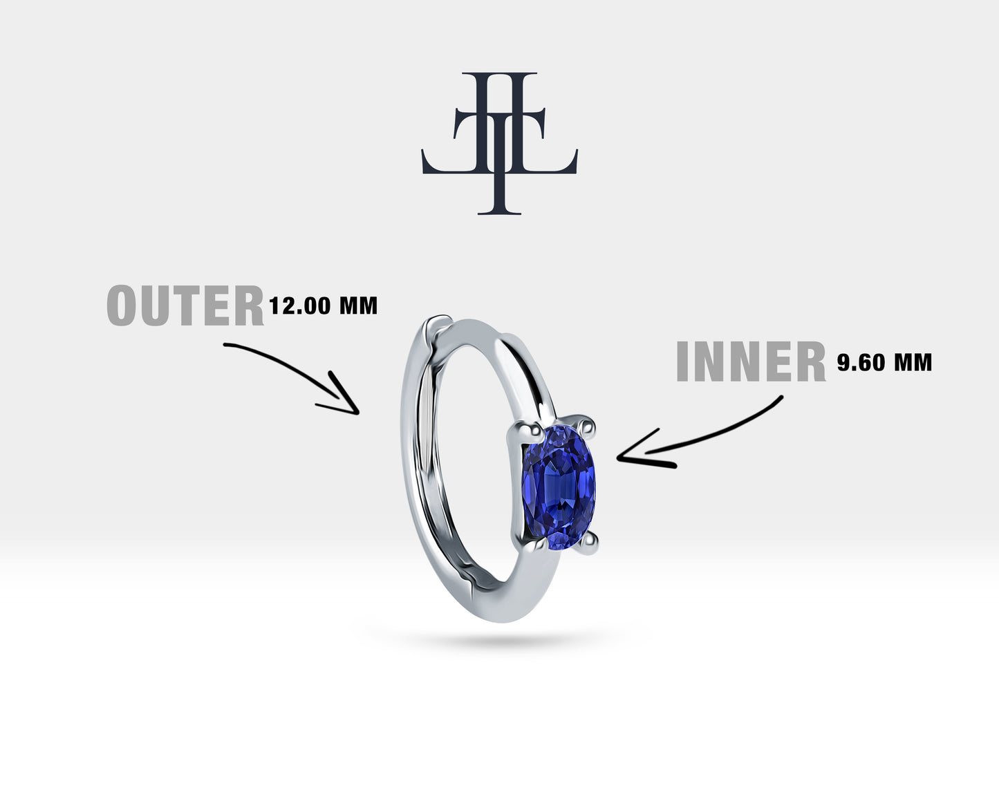 Oval Safir Küpe, 12 MM , 14K Sarı-Beyaz-Kırmızı Altın | LE00026S