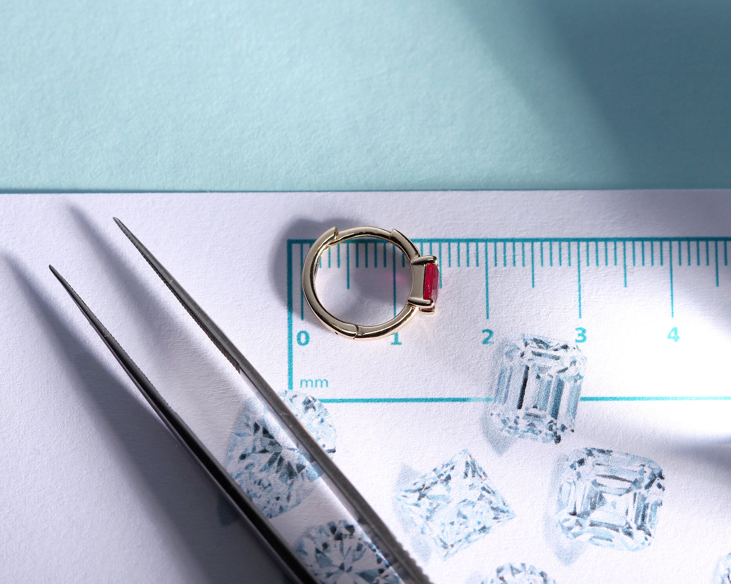 Oval Safir Küpe, 12 MM , 14K Sarı-Beyaz-Kırmızı Altın | LE00026S