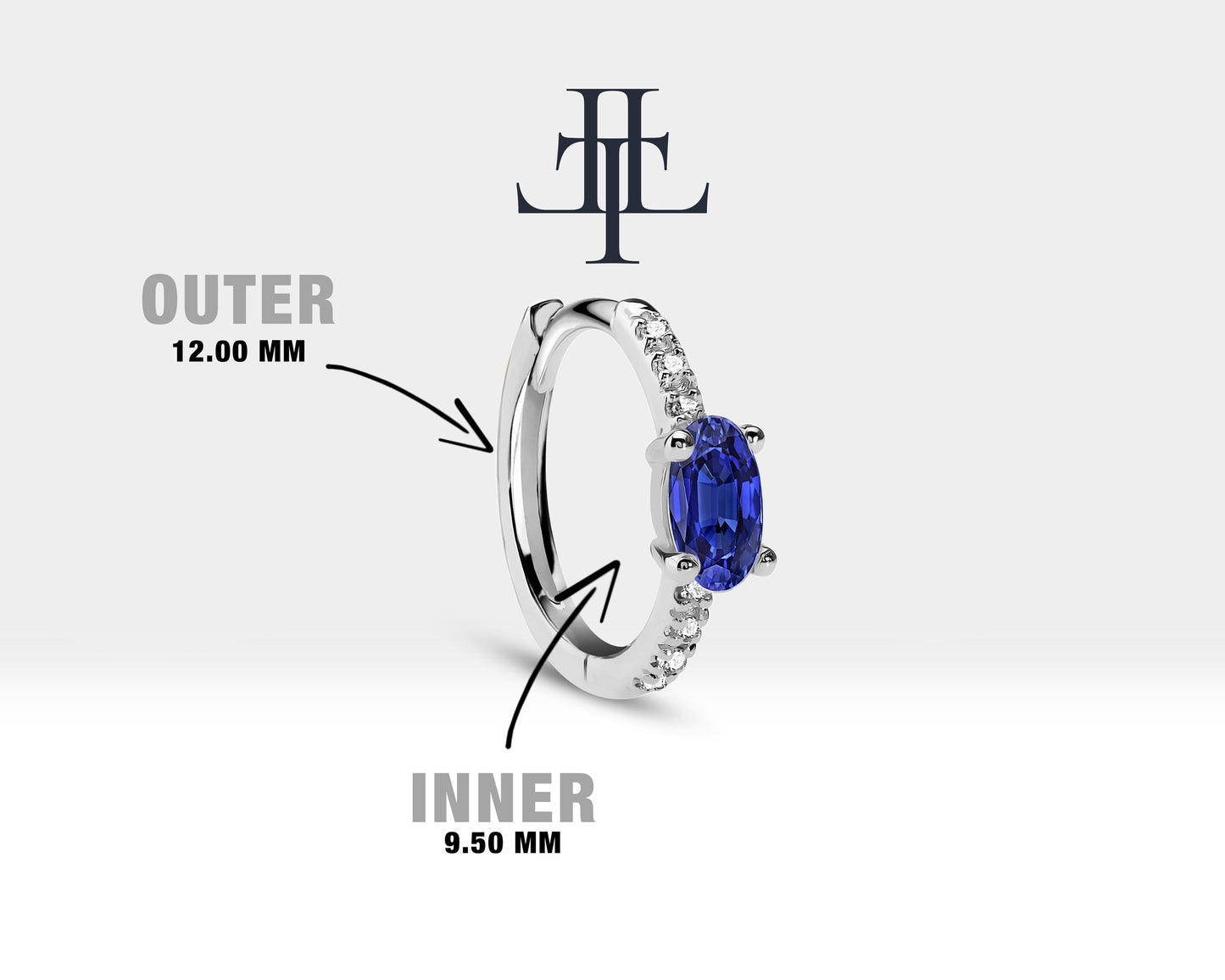 Oval Safir ve Pırlantalı Küpe, 12 MM , 14K Sarı-Beyaz-Kırmızı Altın | LE00021DS
