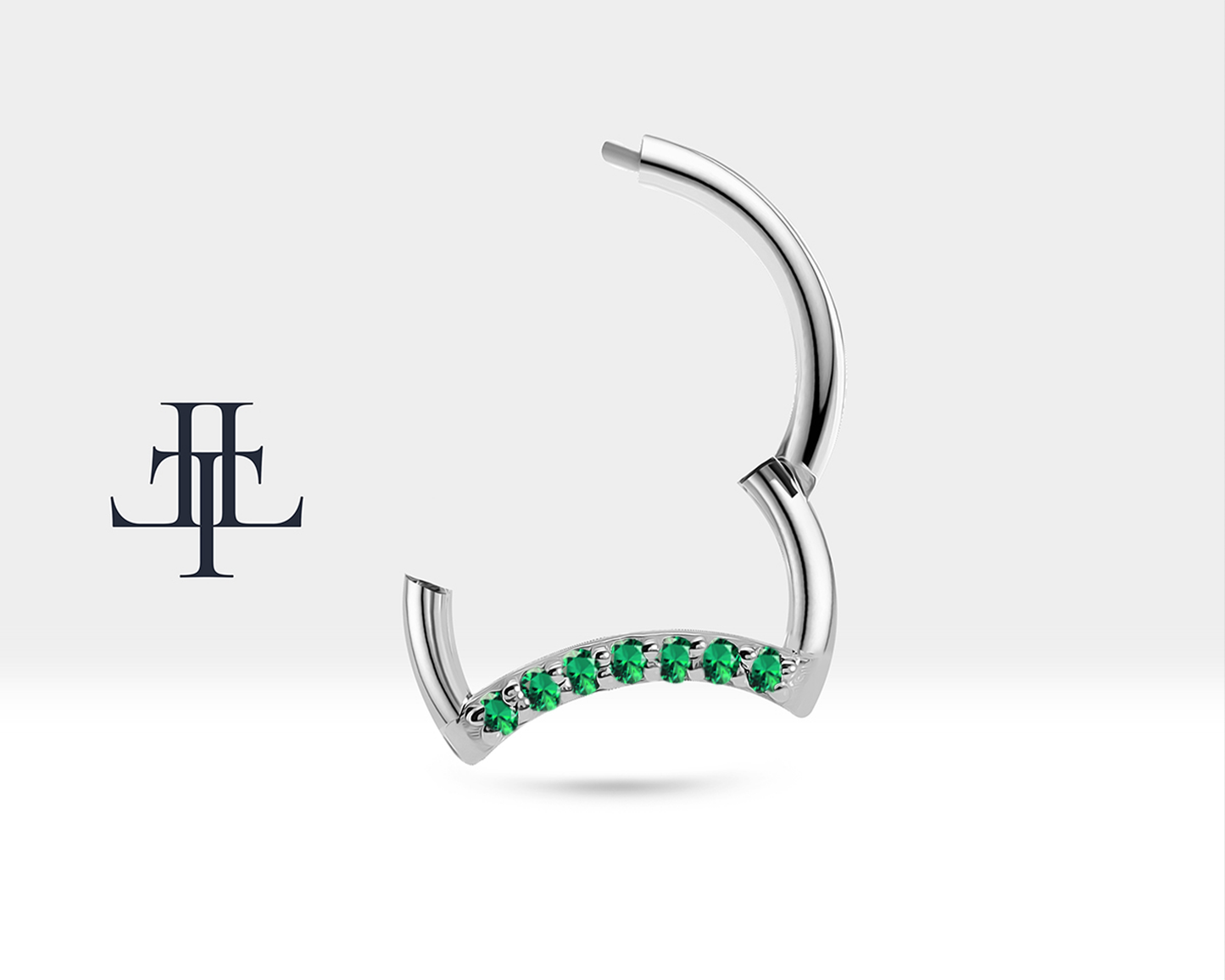 Hilal Yeşil Garnetlı Halka Piercing, 10 MM , 1.2 MM, 14K Sarı-Beyaz-Kırmızı Altın | LC00045G