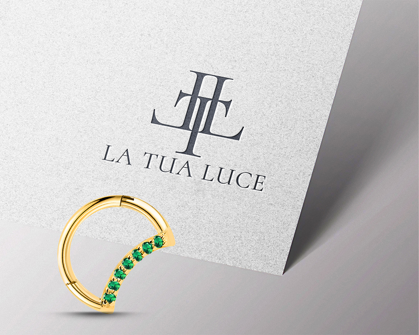 Hilal Yeşil Garnetlı Halka Piercing, 10 MM , 1.2 MM, 14K Sarı-Beyaz-Kırmızı Altın | LC00045G