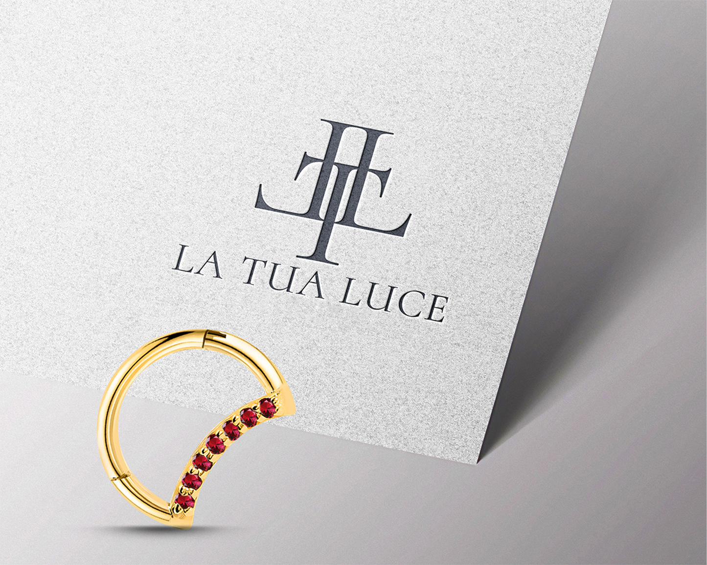 Hilal Yakut Halka Piercing, 10 MM , 1.2 MM, 14K Sarı-Beyaz-Kırmızı Altın | LC00045R