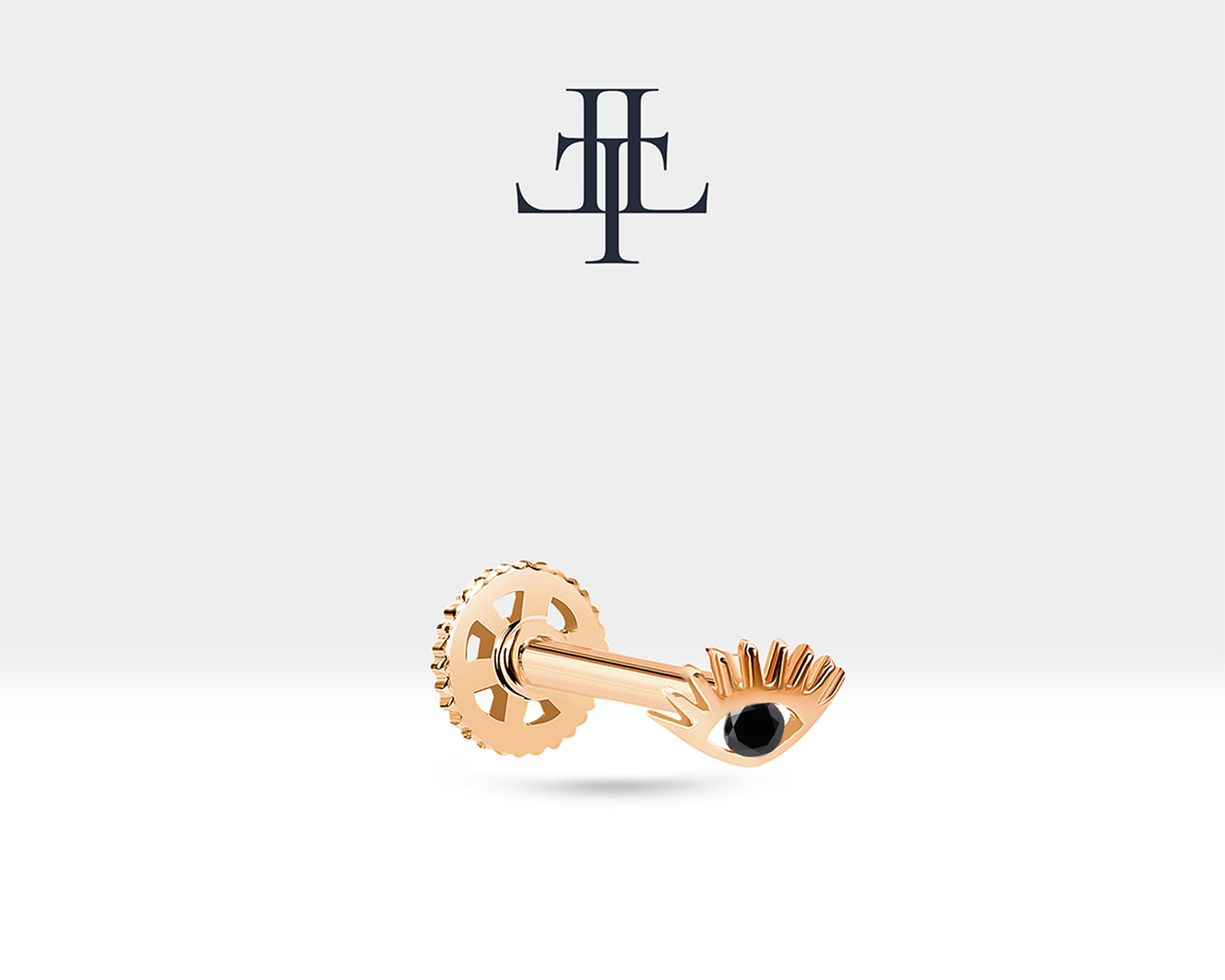 Siyah Pırlantalı Göz Piercing, 8 MM , 1.2 MM, 14K Sarı-Beyaz-Kırmızı Altın | LP00012B