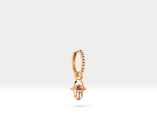 Yakut Fatıma'nın Eli Sallantılı Küpe, 12 MM , 14K Sarı-Beyaz-Kırmızı Altın | LE00043R