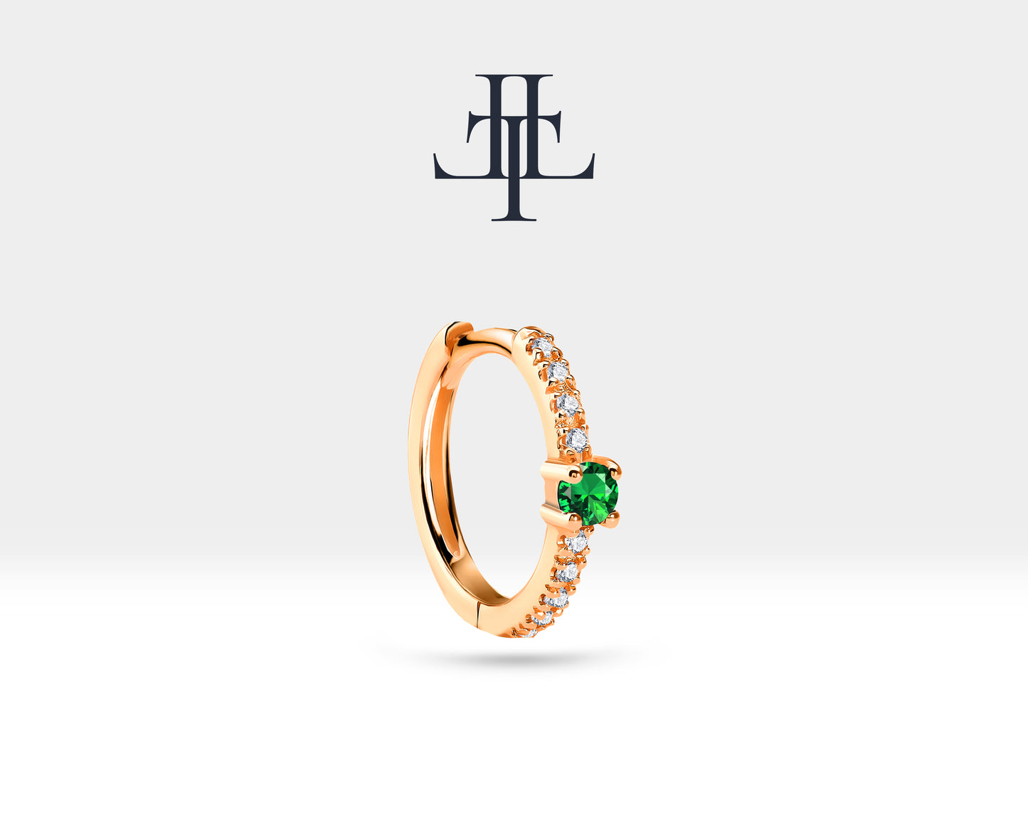 Yeşil Garnet ve Pırlantalı Küpe, 12 MM , 14K Sarı-Beyaz-Kırmızı Altın | LE00004G