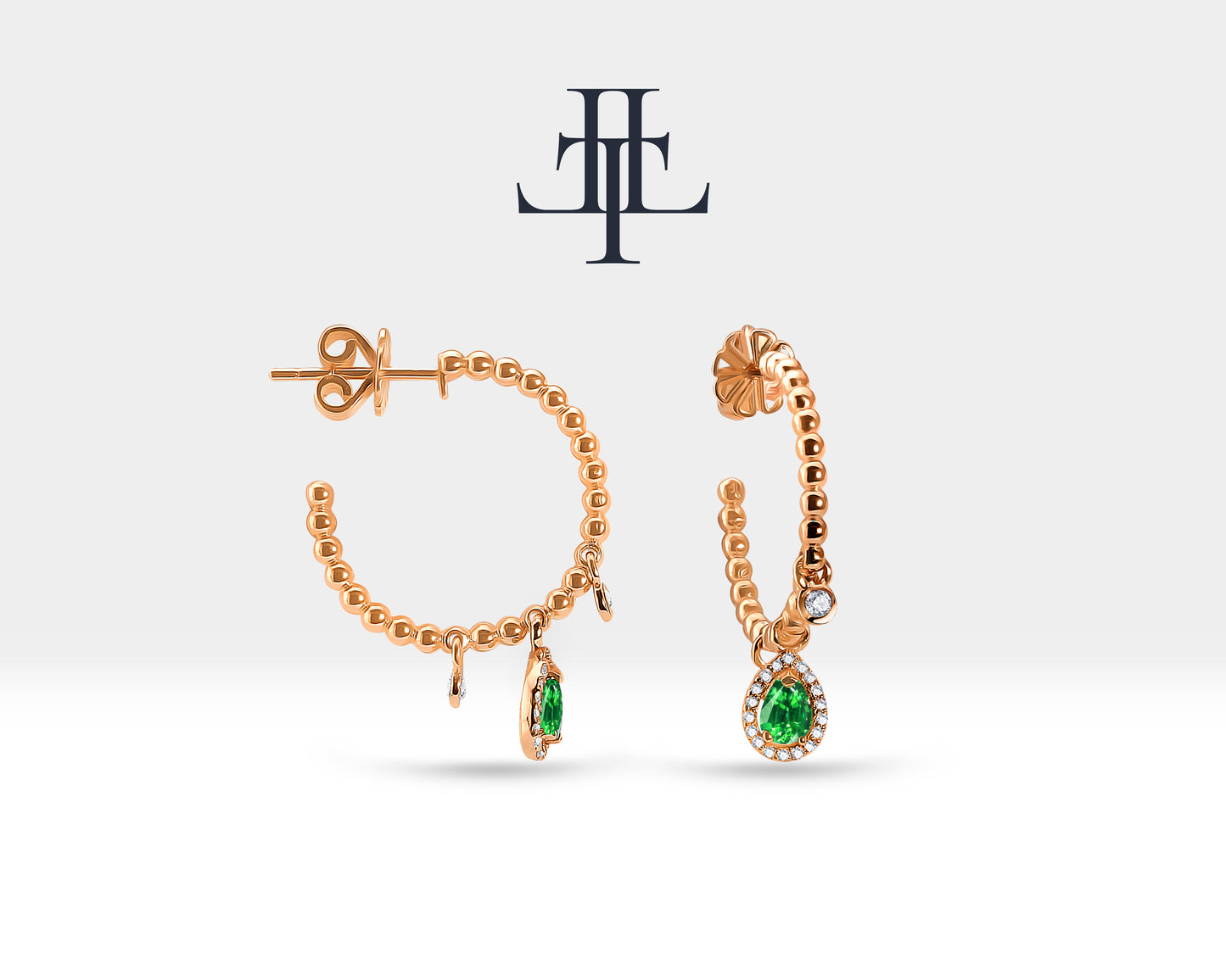 Sallantılı Zümrüt Çivi Küpe, 20 MM , 14K Sarı-Beyaz-Kırmızı Altın | LE00028DE