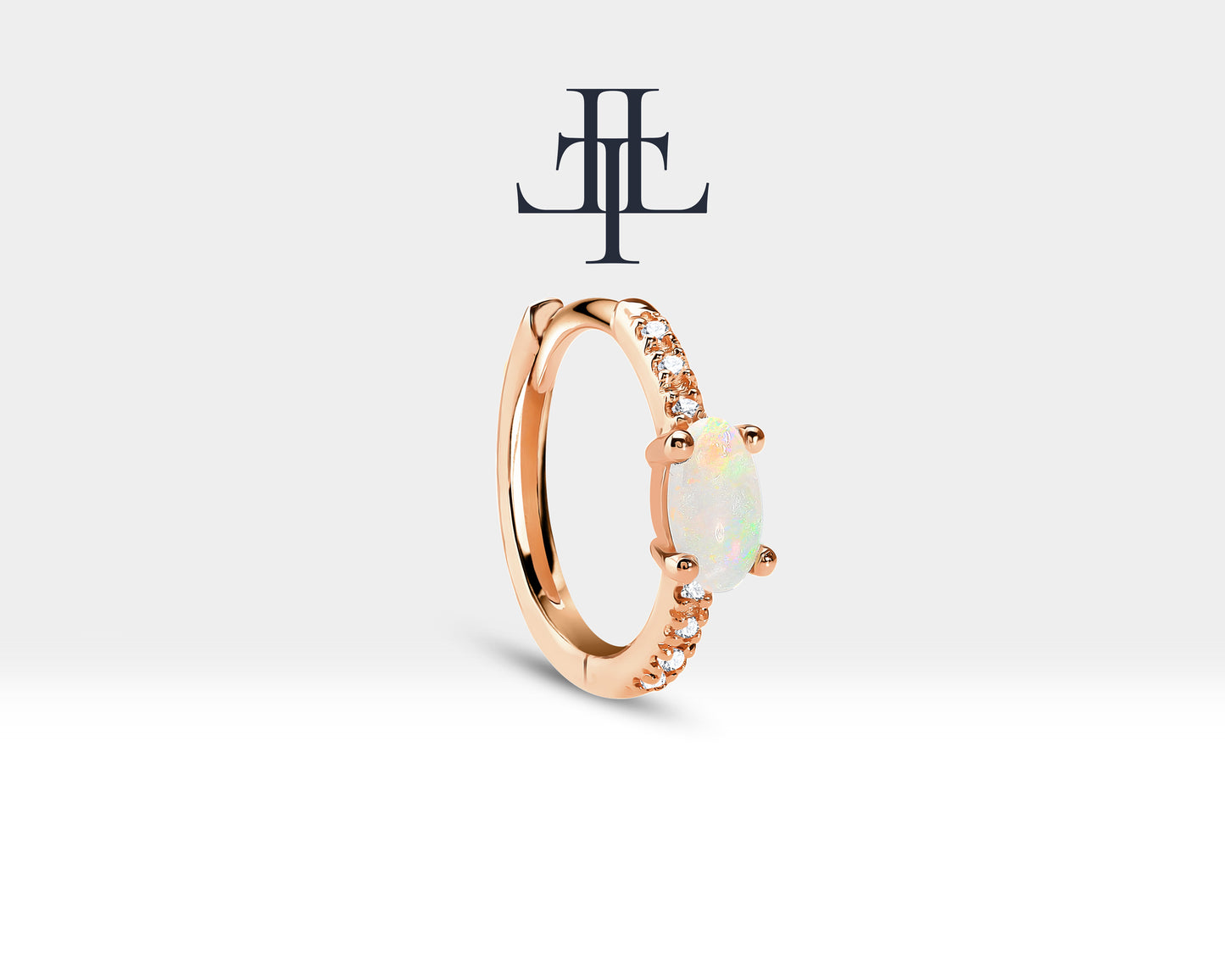 Oval Opal ve Pırlantalı Küpe, 12 MM , 14K Sarı-Beyaz-Kırmızı Altın | LE00021DO