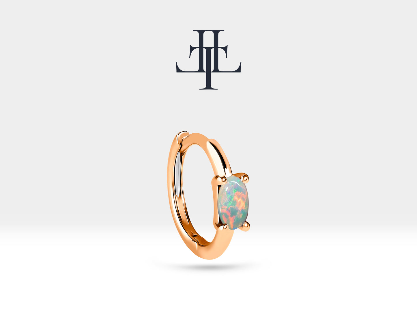 Oval Opal Küpe, 12 MM , 14K Sarı-Beyaz-Kırmızı Altın | LE00026O