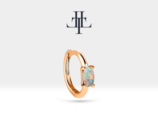 Oval Opal Küpe, 12 MM , 14K Sarı-Beyaz-Kırmızı Altın | LE00026O