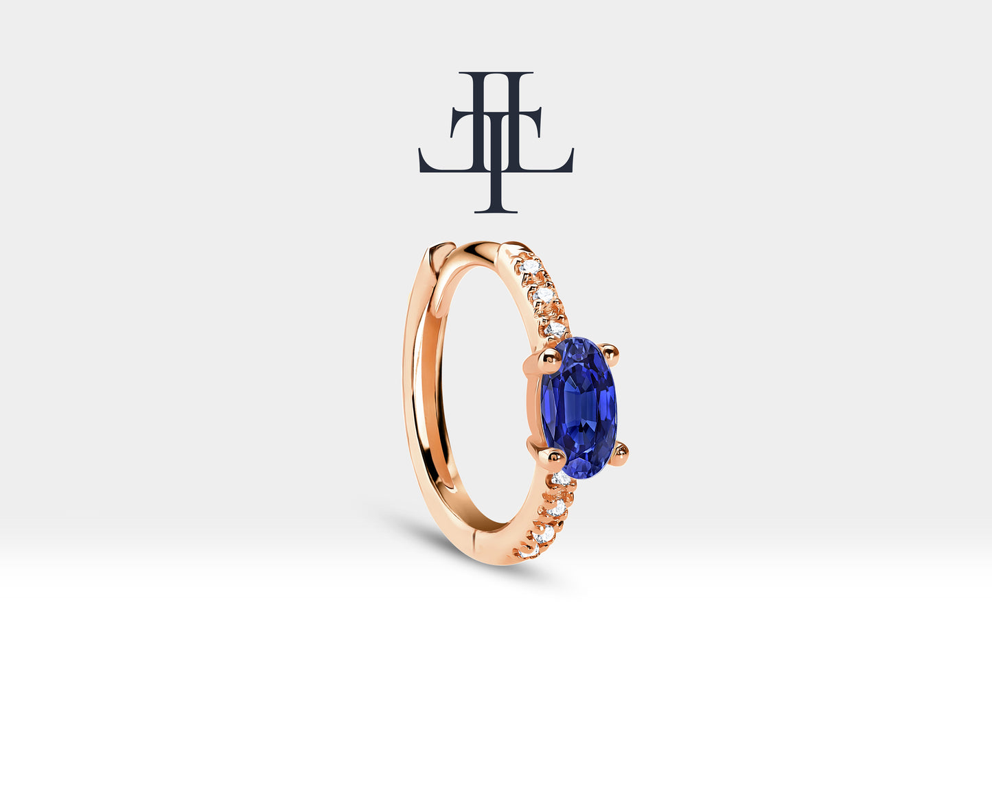 Oval Safir ve Pırlantalı Küpe, 12 MM , 14K Sarı-Beyaz-Kırmızı Altın | LE00021DS