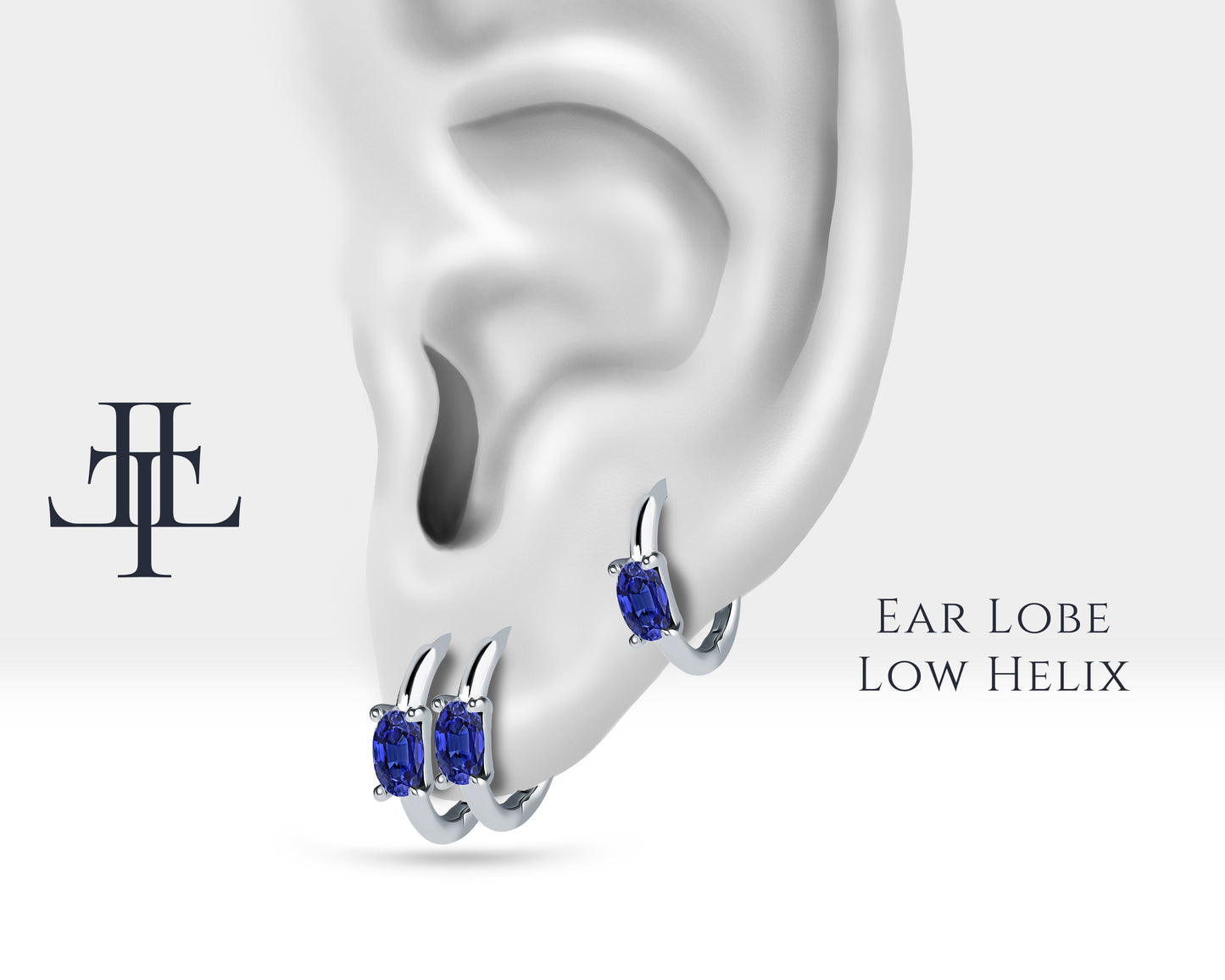 Oval Safir Küpe, 12 MM , 14K Sarı-Beyaz-Kırmızı Altın | LE00026S