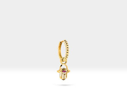 Yakut Fatıma'nın Eli Sallantılı Küpe, 12 MM , 14K Sarı-Beyaz-Kırmızı Altın | LE00043R