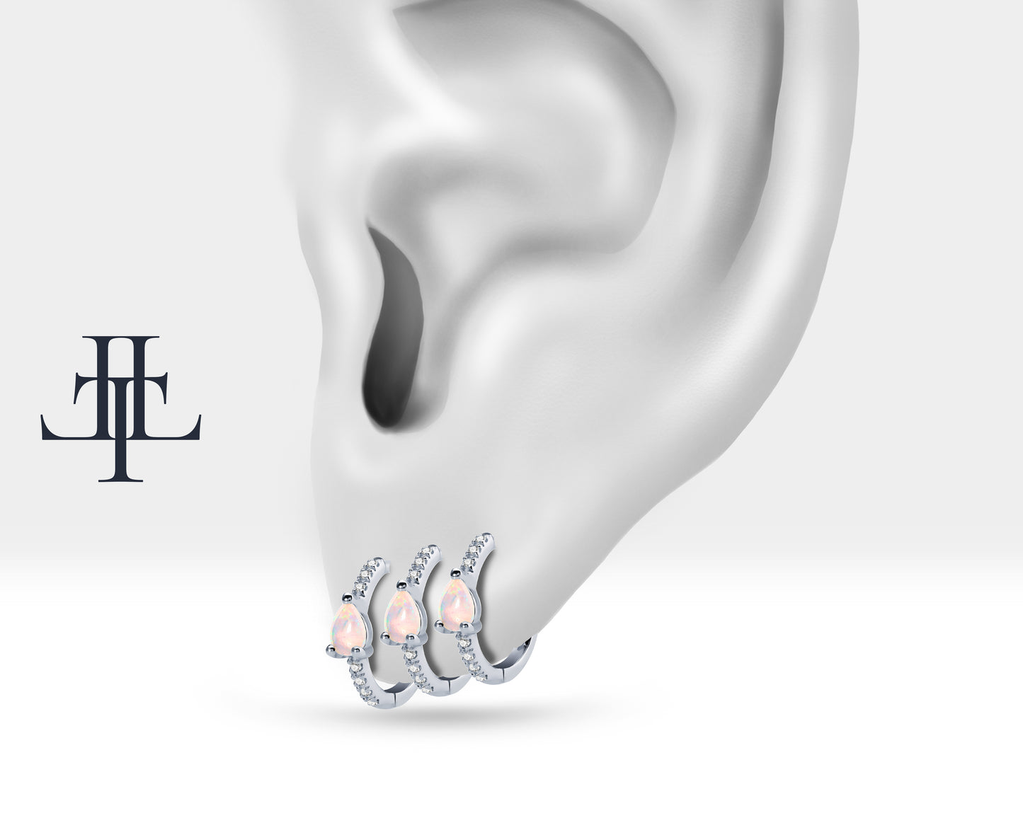Damla Opal ve Pırlantalı Küpe, 12 MM , 14K Sarı-Beyaz-Kırmızı Altın | LE00018DO