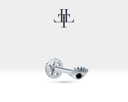 Siyah Pırlantalı Göz Piercing, 8 MM , 1.2 MM, 14K Sarı-Beyaz-Kırmızı Altın | LP00012B